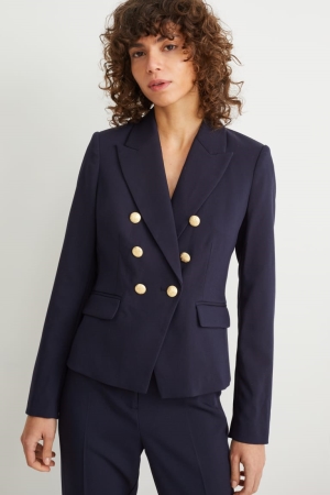 Blazers C&A Business Fitted Recycled Feminino Azuis Escuro | 31267STWQ