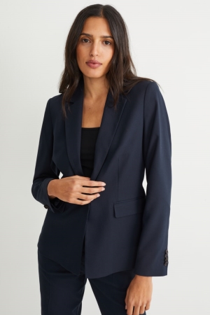 Blazers C&A Business Fitted Recycled Feminino Azuis Escuro | 41602ZSNV