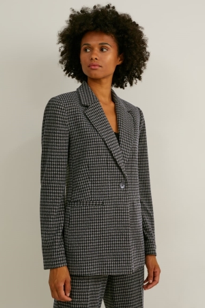 Blazers C&A Regular Fit Recycled Check Feminino Pretas Cinzentas | 98371SKWR