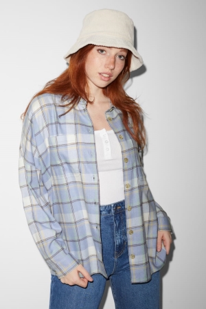 Blusas C&A Clockhouse Flannel Check Feminino Luz Azuis | 18406QZFO