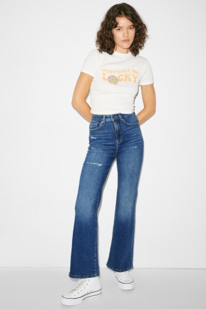 Calça Jeans C&A Clockhouse Flared High Cintura Feminino Azuis | 50742TNWM