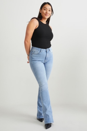 Calça Jeans C&A Curvy High Cintura Bootcut Lycra® Feminino Azuis Luz Azuis | 38514CSIR