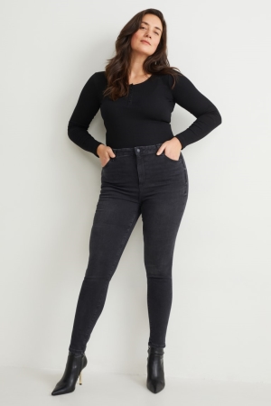 Calça Jeans C&A Curvy High Cintura Magro Fit Lycra® Recycled Feminino Pretas | 21385BYKJ