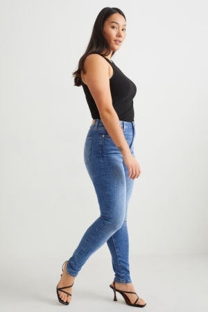 Calça Jeans C&A Curvy High Cintura Magro Fit Lycra® Recycled Feminino Azuis | 70635RVEO