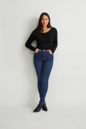 Calça Jeans C&A Curvy High Cintura Magro Fit Lycra® Recycled Feminino Azuis | 91538HVMZ