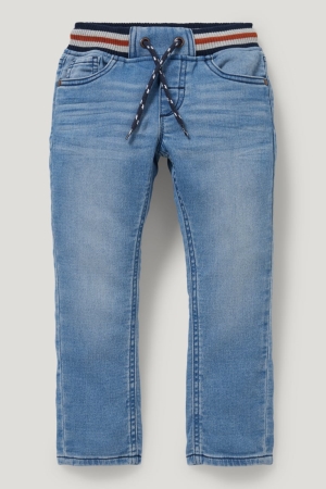 Calça Jeans C&A Em Linha Reta Organic Algodão Lycra® Menino Azuis | 29165RCKE