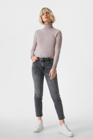 Calça Jeans C&A Em Linha Reta Tapered With Organic Algodão Feminino Azuis Cinzentas | 08214ZKSY