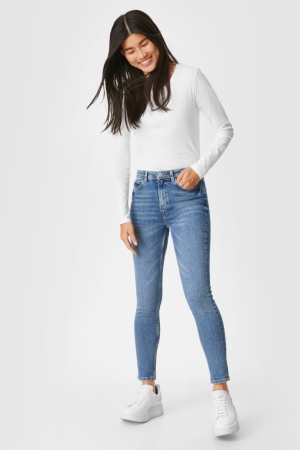 Calça Jeans C&A Magro High Cintura Feminino Azuis | 20361YSZT