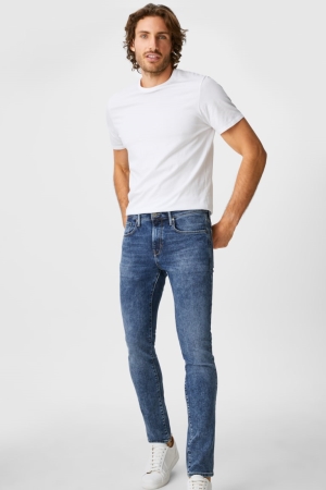 Calça Jeans C&A Magro Lycra® Masculino Azuis | 21546QKLD