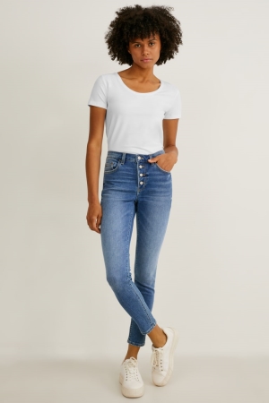 Calça Jeans C&A Magro Medio-rise Cintura Jog Denim Feminino Azuis | 69538MHOG