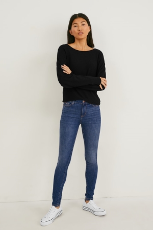 Calça Jeans C&A Magro Medio-rise Cintura Lycra® Feminino Azuis | 92374CKNW