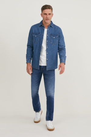 Calça Jeans C&A Slim Coolmax® Ecomade Lycra® Masculino Azuis | 19780WVGR