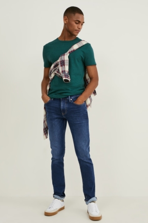 Calça Jeans C&A Slim Flex Jog Denim Masculino Azuis Azuis Escuro | 58623MAVG