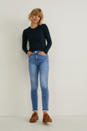 Calça Jeans C&A Slim High Cintura Lycra® Recycled Feminino Azuis Luz Azuis | 20418ISLP