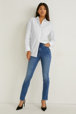 Calça Jeans C&A Slim High Cintura Recycled Feminino Azuis | 43102VQYI