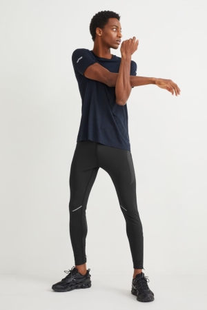 Calças C&A Active Leggings Masculino Pretas | 63182GUPF