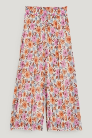 Calças C&A Plissado Floral Menina Rosa | 12849LUEY