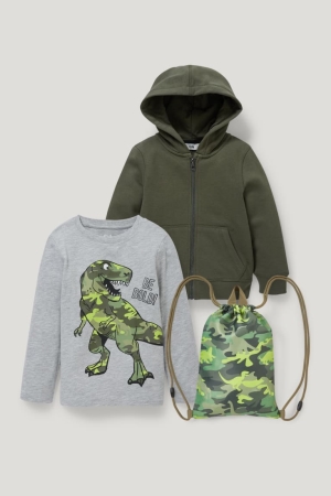 Calças C&A Set Zip-through With Hood, Long Sleeve And Gym Bag Menino Verdes Escuro | 96271BQTN