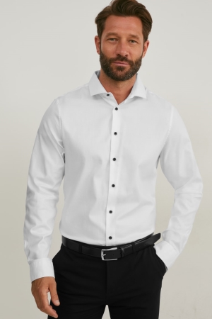 Camisas C&A Business Body Fit Cutaway Collar Organic Algodão Lycra® Masculino Branco | 34576USNK