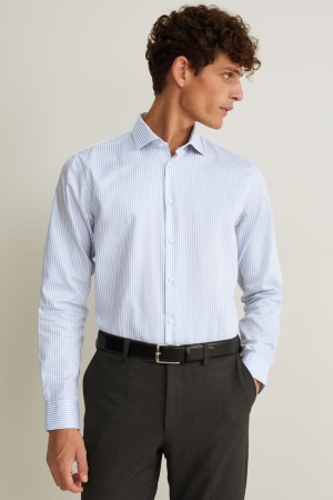 Camisas C&A Business Regular Fit Cutaway Collar Easy-iron Masculino Luz Azuis | 21348EAMU