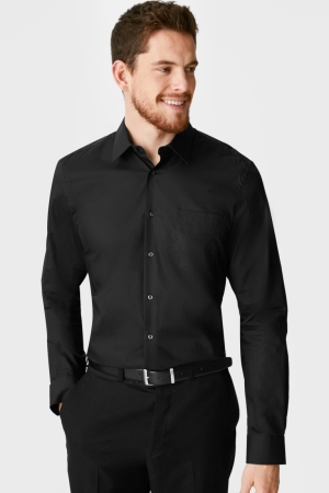 Camisas C&A Business Regular Fit Extra Long Sleeve s Easy-iron Masculino Pretas | 38946WVSP