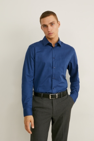 Camisas C&A Business Regular Fit Kent Collar Extra-Sleeve s Masculino Azuis Escuro | 20653LWMV