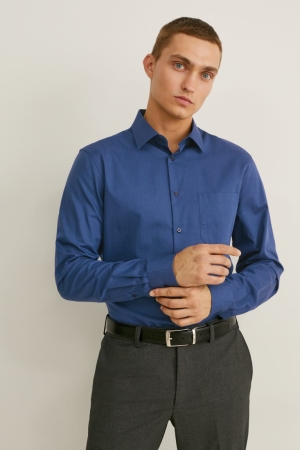 Camisas C&A Business Regular Fit Kent Collar Extra-long Sleeve s Masculino Azuis Escuro | 69752SBTK