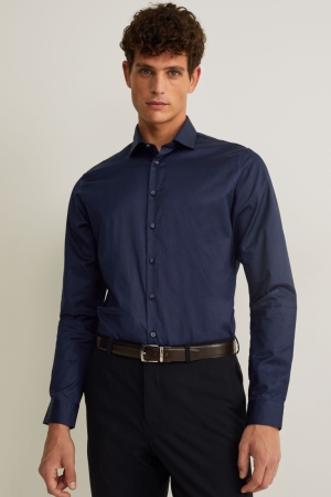 Camisas C&A Business Slim Fit Cutaway Collar Easy-iron Masculino Azuis Escuro | 28157XUGO