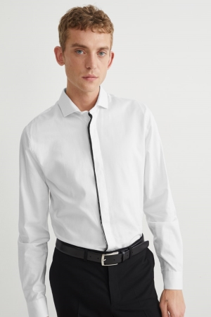 Camisas C&A Business Slim Fit Cutaway Collar Easy-iron Masculino Branco | 29681WSEB