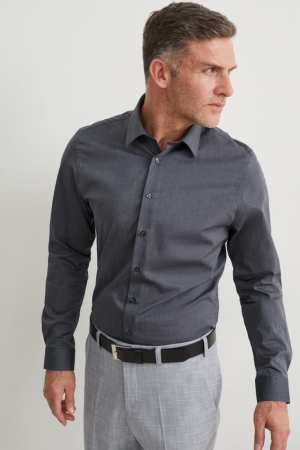 Camisas C&A Business Slim Fit Kent Collar Easy-iron Masculino Cinzentas | 43592XIYQ