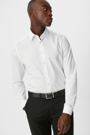 Camisas C&A Business Slim Fit Kent Collar Easy-iron Masculino Branco | 72145LKHX