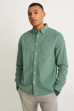 Camisas C&A Corduroy Regular Fit Button-down Collar Masculino Verdes | 32074YUXE