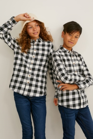 Camisas C&A Genderneutral Organic Algodão Check Menino Pretas Cinzentas | 10825POLG