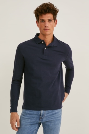 Camisas C&A Polo Organic Algodão Masculino Azuis Escuro | 94562DBTK