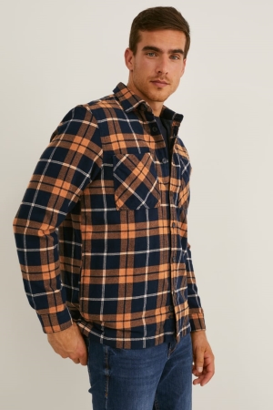 Camisas C&A Regular Fit Kent Collar Check Masculino Havanna | 08439SWEC