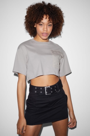 Camiseta C&A Clockhouse Cropped Feminino Luz Cinzentas | 28697BXIK