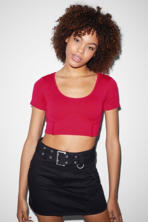 Camiseta C&A Clockhouse Cropped Feminino Rosa | 32758RWGS