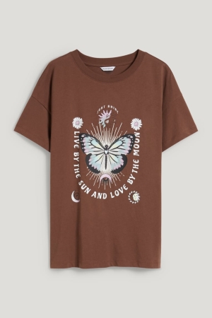 Camiseta C&A Clockhouse Feminino Marrom Escuro | 50829HEPL