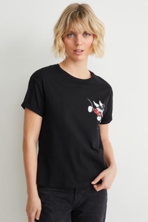 Camiseta C&A Disney Feminino Pretas | 63512DPNZ