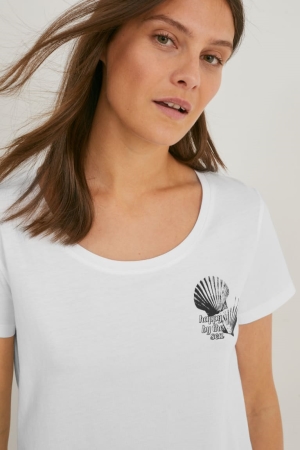 Camiseta C&A Feminino Branco | 90587VOHP