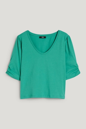 Camiseta C&A Feminino Verdes | 16483XIAO