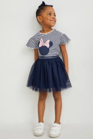 Camiseta C&A Minnie Mouse Set Sleeve , And Scrunchie Menina Azuis Escuro Branco | 91076EIFY