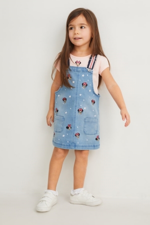 Camiseta C&A Minnie Mouse Set Sleeve And Pinafore 2 Piece Menina Azuis Luz Azuis | 04351OVRU