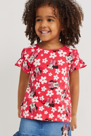 Camiseta C&A Minnie Mouse Sleeve Floral Menina Vermelhas | 07843KUFA