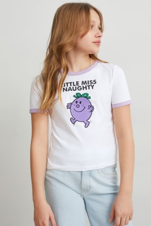 Camiseta C&A Mr. Men Little Miss Sleeve Menina Branco | 34756RJZU