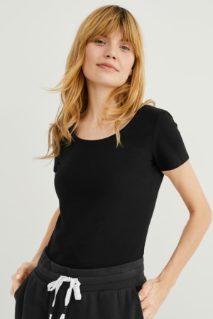 Camiseta C&A Multipack Of 3 BasicOrganic Algodão Feminino Pretas | 13845BCXS