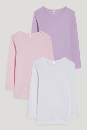 Camiseta C&A Multipack Of 3 Vest Organic Algodão Menina Branco Rosa | 23407DUFI