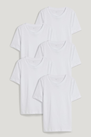 Camiseta C&A Multipack Of 5Organic Algodão Feminino Branco | 14908RKNB