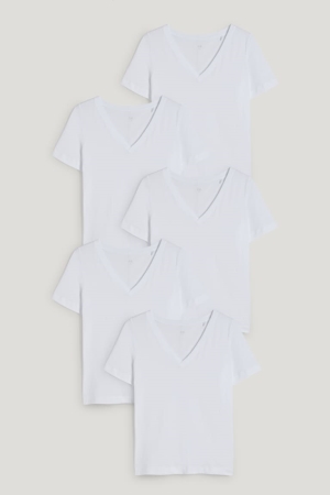 Camiseta C&A Multipack Of 5Organic Algodão Feminino Branco | 91475CITU