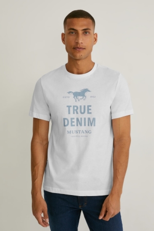 Camiseta C&A Mustang Masculino Branco | 43752YWGA